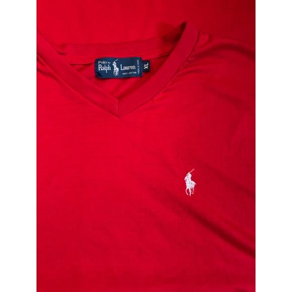 Men’s Red Polo Ralph Lauren V Neck Tee Shirt Size XL w/white emblem on front - Picture 3 of 3